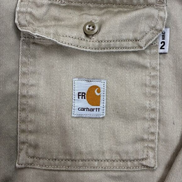 Carhartt FR Flame Resistant Button Up Work Shirt 3XL Tall Khaki Long Sleeve - Picture 4 of 8